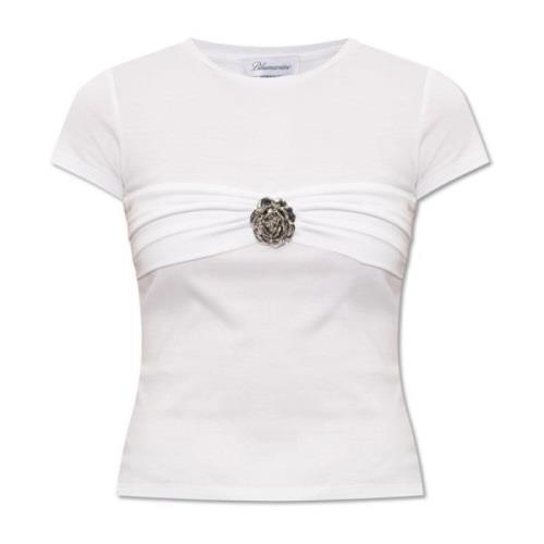 Blumarine T-shirt med rosenbrosch White, Dam