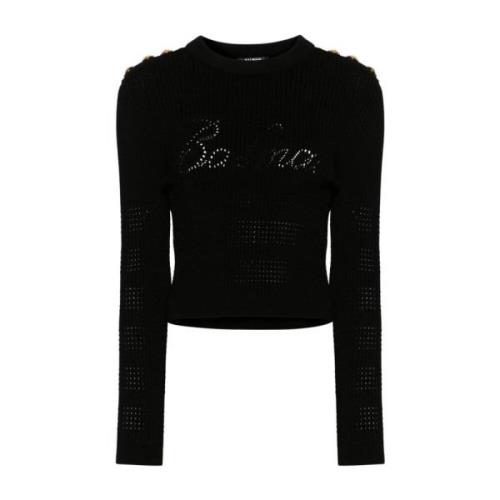 Balmain Svarta Sweaters med Signature Trompe-lœil Logo Black, Dam