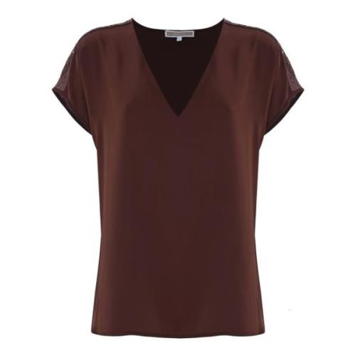 Kocca Blus med broderade detaljer Brown, Dam