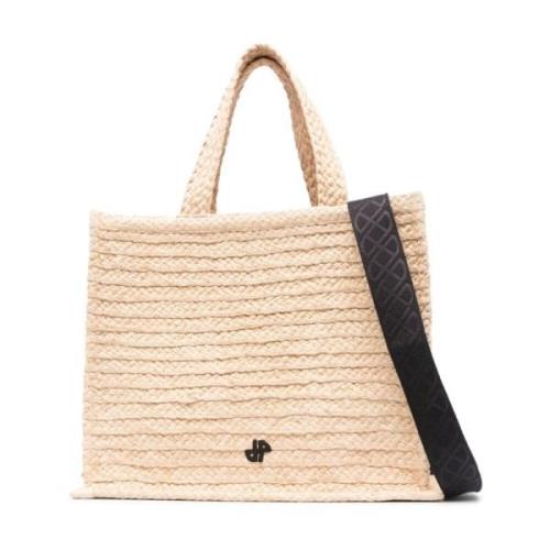 Patou Vanilj Vit Raffia Toteväska med Avtagbar Axelrem Beige, Dam