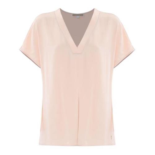 Kocca Minimalistisk Viskos V-Hals Blus Pink, Dam