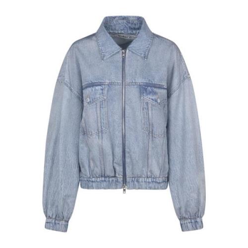 Alexander Wang Tryckt Denim Bomberjacka Blue, Dam