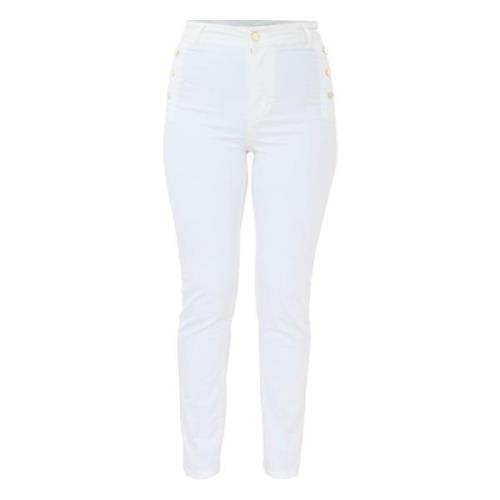 Kocca Slim Fit Bomullbyxor med Dekorativa Knappar White, Dam