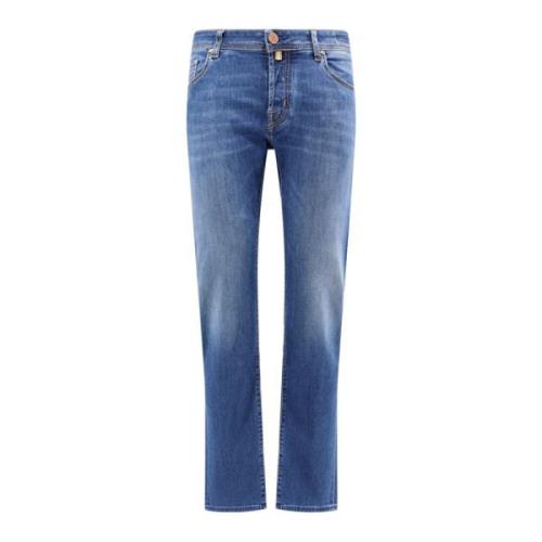 Jacob Cohën Blå Slim Fit Jeans med Metallknappar Blue, Herr