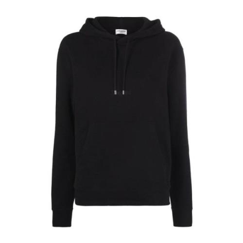 Saint Laurent Svart Bomullssweatshirt med Broderad Logotyp Black, Dam