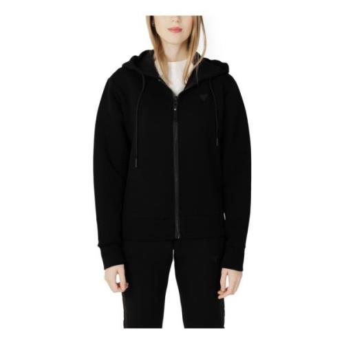 Guess Svart Tryck Zip-Up Huvtröja Black, Dam