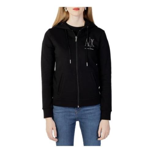 Armani Exchange Svart Hoodie med Dragkedja Black, Dam