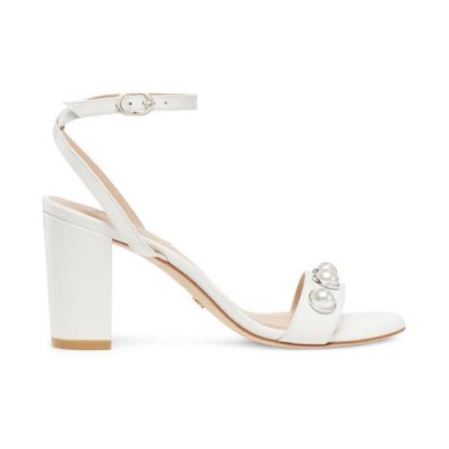 Stuart Weitzman Sandal med Pärldekoration och Blockklack White, Dam