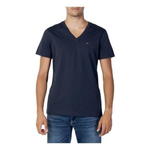 Tommy Jeans Blå enfärgad V-ringad T-shirt för män Blue, Herr