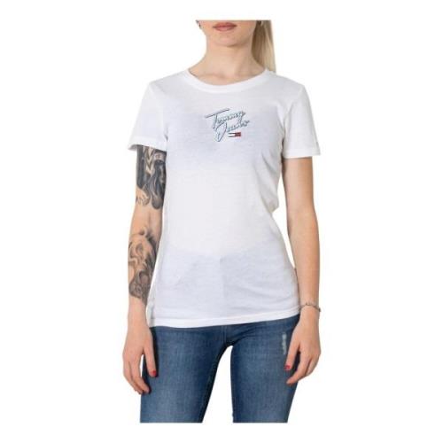 Tommy Jeans Vit Tryckt T-shirt för Kvinnor White, Dam