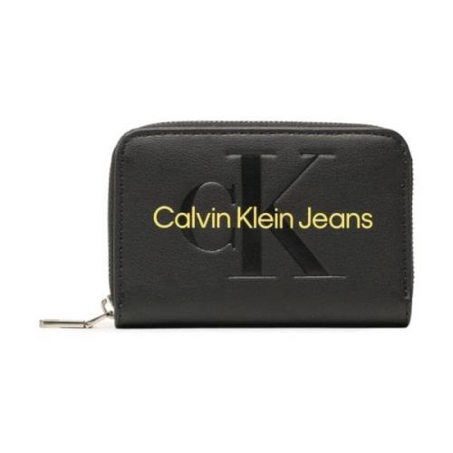 Calvin Klein Jeans Dam Tryckt Dragkedja Plånbok Black, Dam