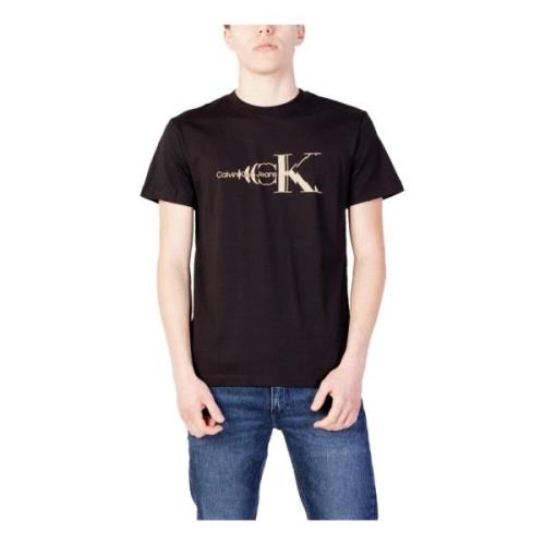 Calvin Klein Jeans Svart Tryck T-shirt för Män Black, Herr