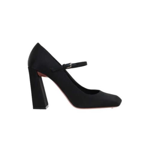 Amina Muaddi Svarta Satin Mary-Jane Klackar Black, Dam