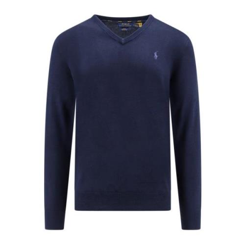 Ralph Lauren Blå Stickad Tröja med V-Hals Blue, Herr