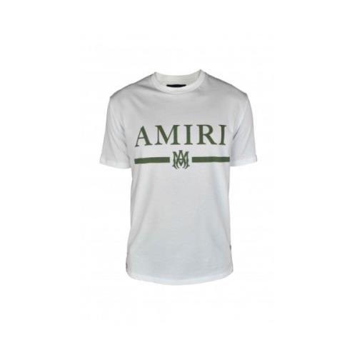Amiri Vit Rundhalsad T-shirt med Khaki Logotyptryck White, Herr
