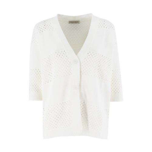 Le Tricot Perugia Linne Kofta med Mesh Mönster White, Dam