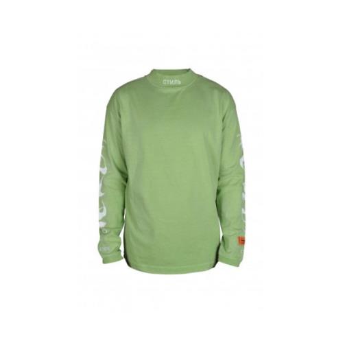 Heron Preston Grön långärmad T-shirt med logotyp Green, Herr