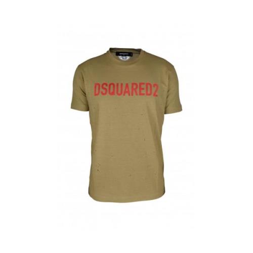 Dsquared2 Beige Bomull T-Shirt med Röd Logotyp Beige, Herr