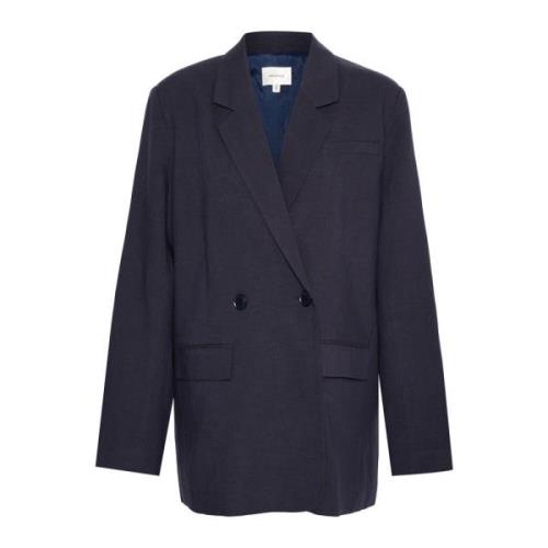 Gestuz Marinblå Linneblazer med Box Fit Blue, Dam