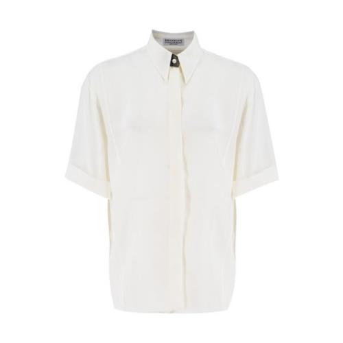 Brunello Cucinelli Silkesblus med Delikat Smyckesinsats White, Dam