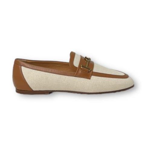 Tod's Läderloafers med T-Ring Tyg Beige, Dam