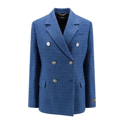 Versace Paljett Tweed Blazer Blue, Dam