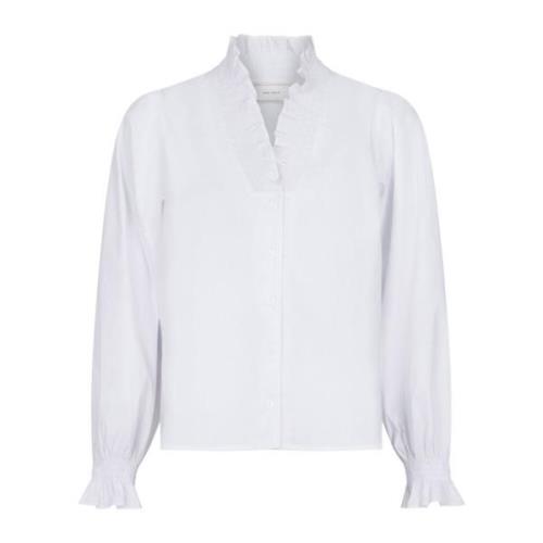 Neo Noir Vit Skjortblus med Volanger och V-Hals White, Dam