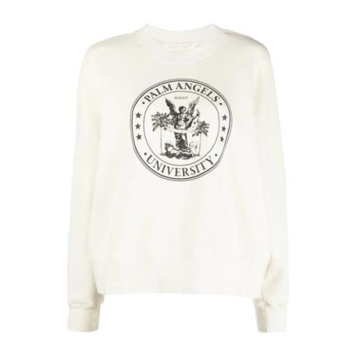 Palm Angels Klassisk Crew Sweatshirt i Butter/Black White, Dam