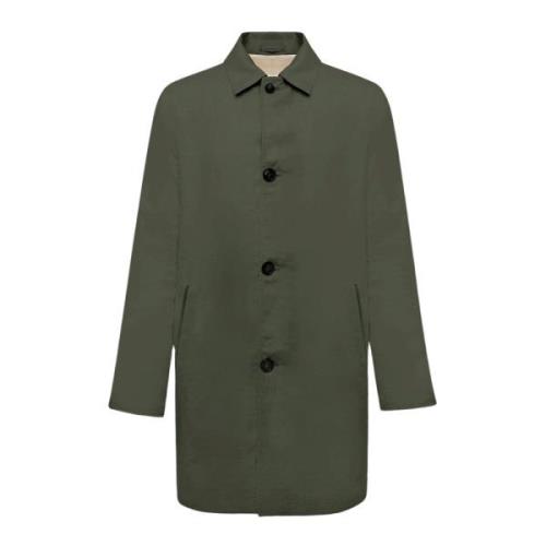 Kiton Vändbar trenchcoat i mörkgrön linne Green, Herr