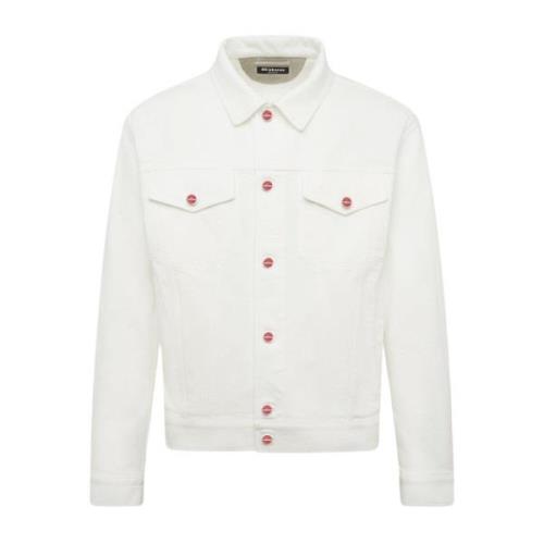 Kiton Vit Denimjacka med Röda Knappar White, Herr