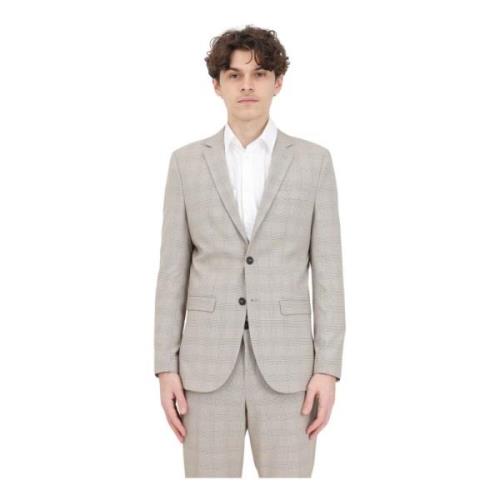 Selected Homme Beige Rutig Blazer med Texturerad Design Beige, Herr