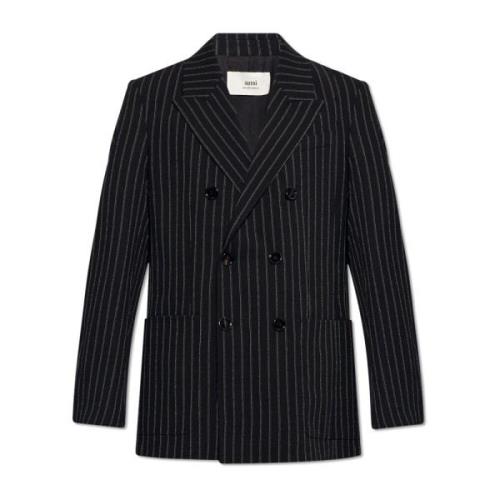 Ami Paris Dubbelknäppt blazer med ränder Black, Herr