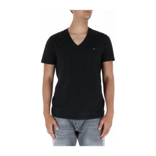 Tommy Hilfiger Svart V-ringad T-shirt för Män Black, Herr