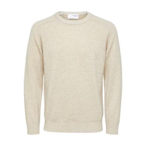 Selected Homme Ny Coban Lammsull Crew - Kelp Bone White Beige, Herr