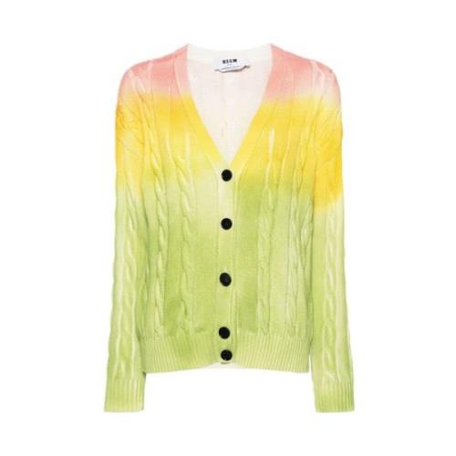 Msgm Handmålad Cable-Knit Cardigan Multicolor, Dam