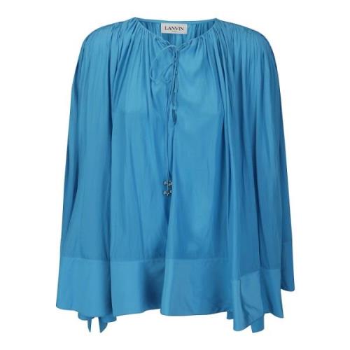 Lanvin Blus med öppen hals och lång ärm Blue, Dam