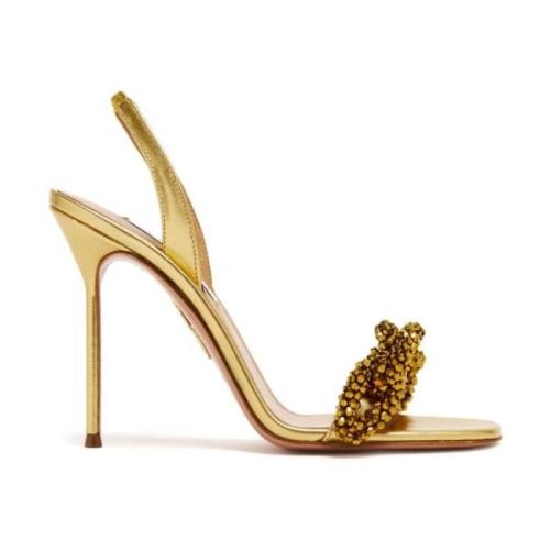 Aquazzura Guld Kedja Rem Sandal med Strass Yellow, Dam