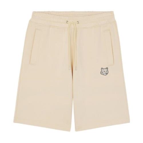 Maison Kitsuné Beige Bomulls Jogger Shorts med Fox Head Patch Beige, H...