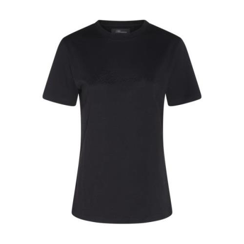 Blumarine Rhinestone Logo Svart T-shirt Black, Dam