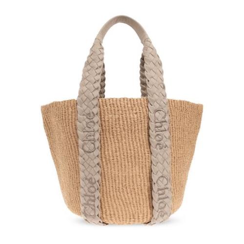 Chloé Handvävd Beige Korgväska med Läderdetaljer Beige, Dam