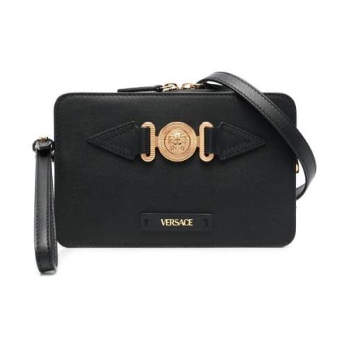 Versace Svart Medusa-Head Läder Clutch Väska Black, Herr