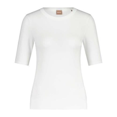 Hugo Boss Figursytt Jersey T-Shirt med Logotyp Applikation White, Dam
