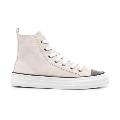 Brunello Cucinelli Dekorerade höga sneakers Beige, Dam