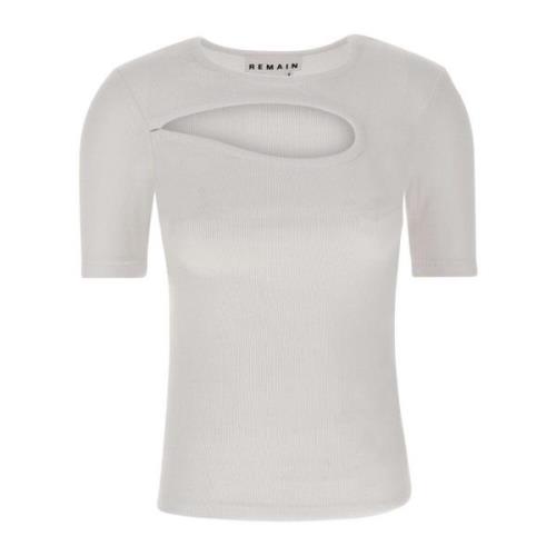 Remain Birger Christensen Vit Ribbad Bomullst-shirt med Urklipp White,...