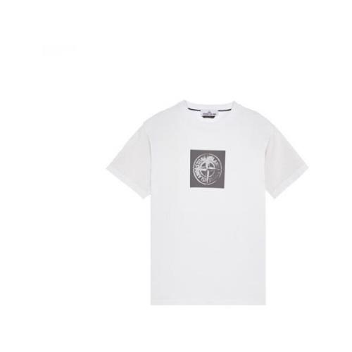 Stone Island Vit Bomull T-shirt med Tryck White, Herr