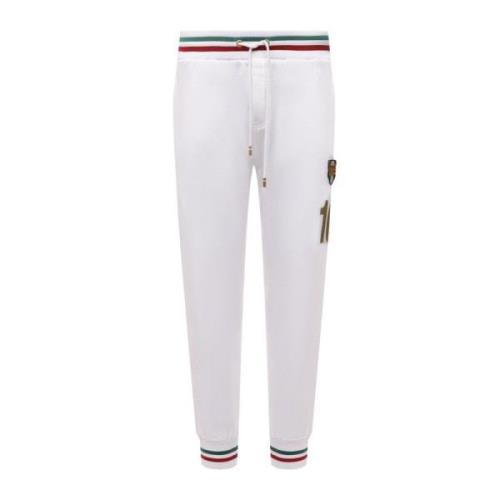 Dolce & Gabbana Logo Sweatpants med Ribbade Muddar White, Herr