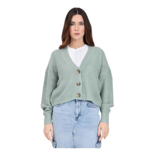 Only Grön Crop Cardigan med Framknappar Green, Dam