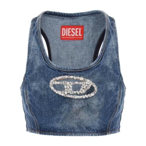 Diesel Denim Crop Top med Juvelspänne Blue, Dam