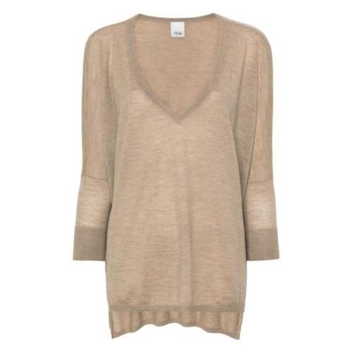 Allude V-Sweater i Klassisk Stil Brown, Dam