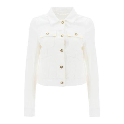 Palm Angels Kort Jeansjacka med Guldtonade Metallkanter White, Dam